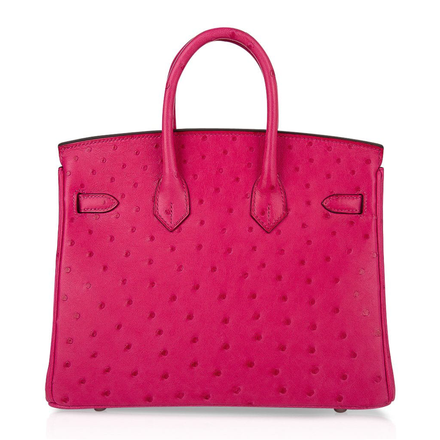 Vivid Jewel Hot Pink Dotted Indentation Structured Hand Tote With Polished Silvery Twist Lock Hardware, Matching Hanging Padlock And Base Defensive Metal Studs