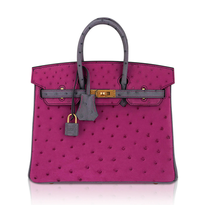 Vivid Fuchsia Magenta Ash Grey Two-Tone Dotted Grain Structured Handheld Tote With Polished Golden Turn-Lock Hardware, Matching Padlock Charm And Base Protective Metal Feet