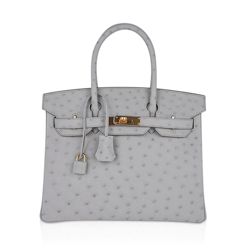 Soft Pearl Ash Grey Dotted Textured Structured Hand Tote With Glossy Golden Twist Lock Hardware, Matching Suspended Lock Charm And Base Protective Metal Studs