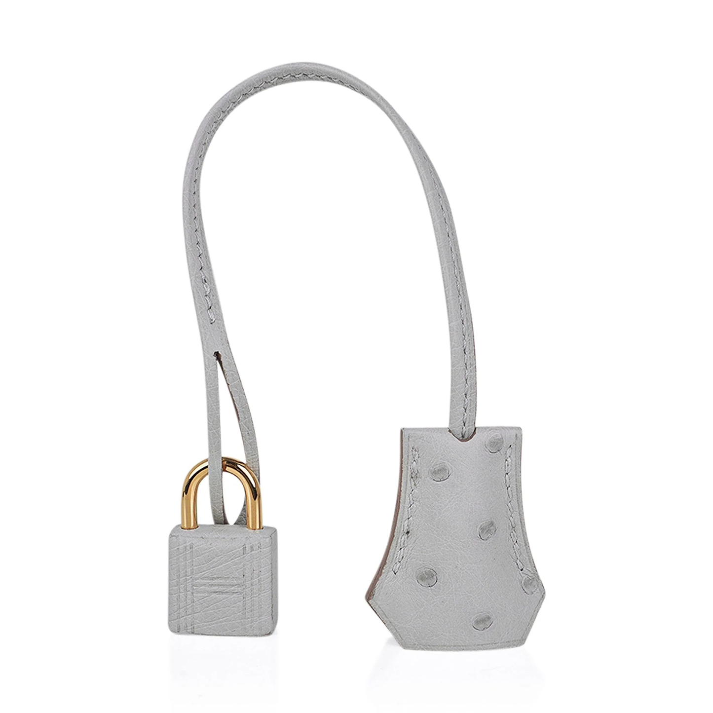 Soft Pearl Ash Grey Dotted Textured Structured Hand Tote With Glossy Golden Twist Lock Hardware, Matching Suspended Lock Charm And Base Protective Metal Studs