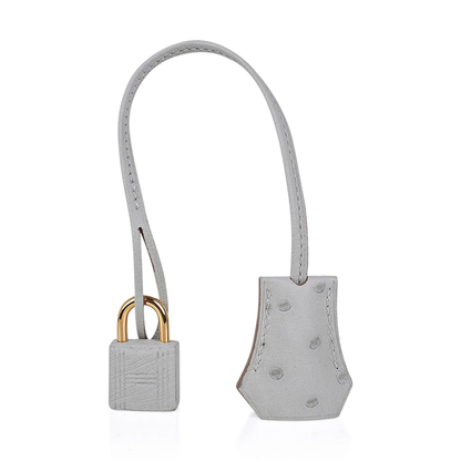 Soft Pearl Ash Grey Dotted Textured Structured Hand Tote With Glossy Golden Twist Lock Hardware, Matching Suspended Lock Charm And Base Protective Metal Studs