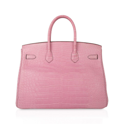 Bright Bubblegum Pink Scale Embossed Roomy Structured Hand Tote With Cool Silvery Twist Lock Hardware, Matching Suspended Padlock Charm And Base Protective Metal Studs
