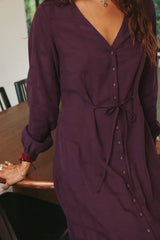 Rich Plum Shirt Dress with Tie Waist