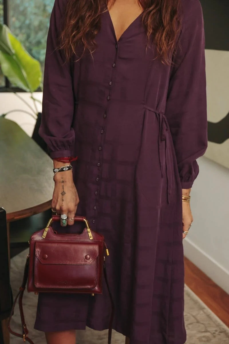 Rich Plum Shirt Dress with Tie Waist